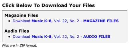 Screenshot of separate magazine and audio download links